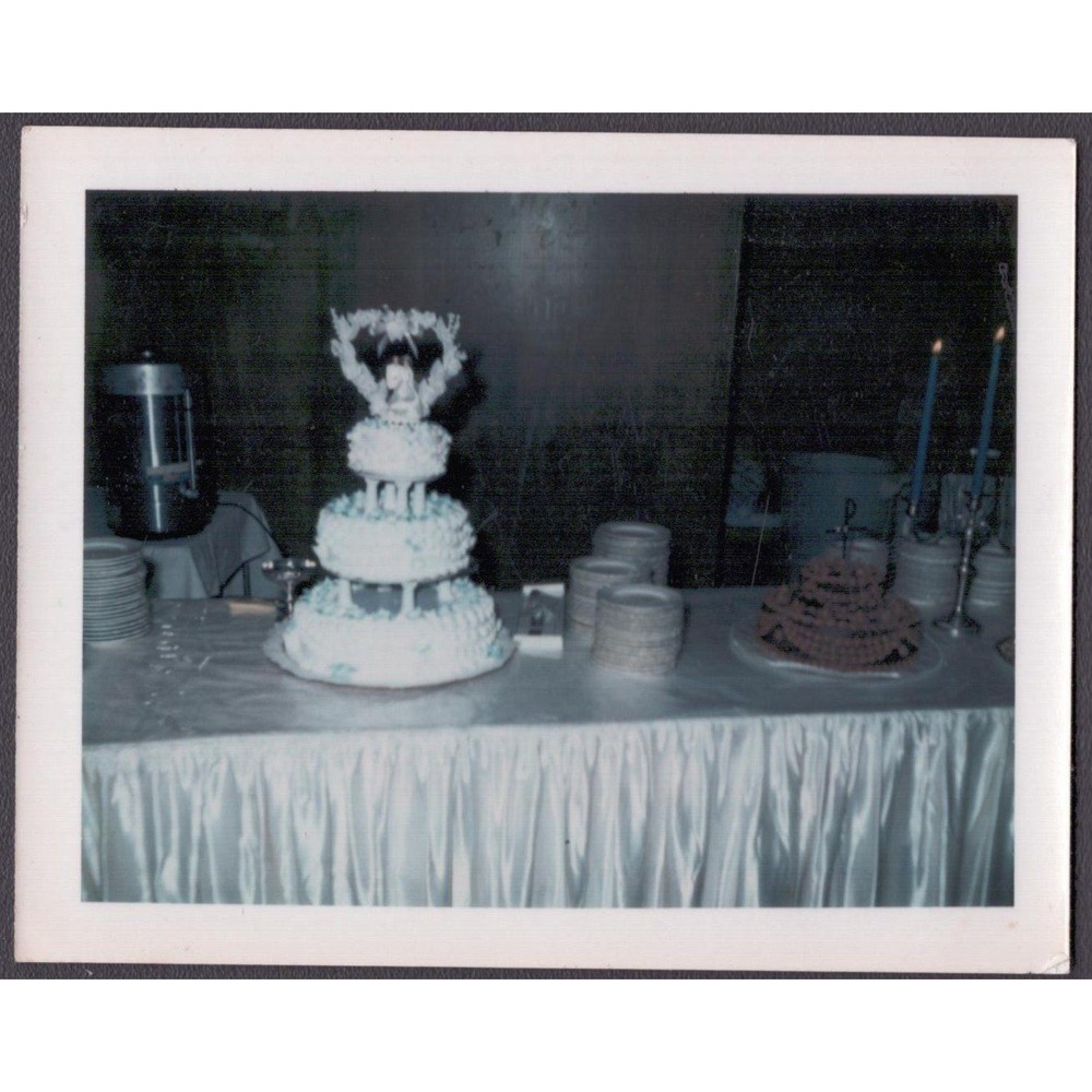 Vintage 1971 Snapshot Photo Wedding Reception Cake Table Decor